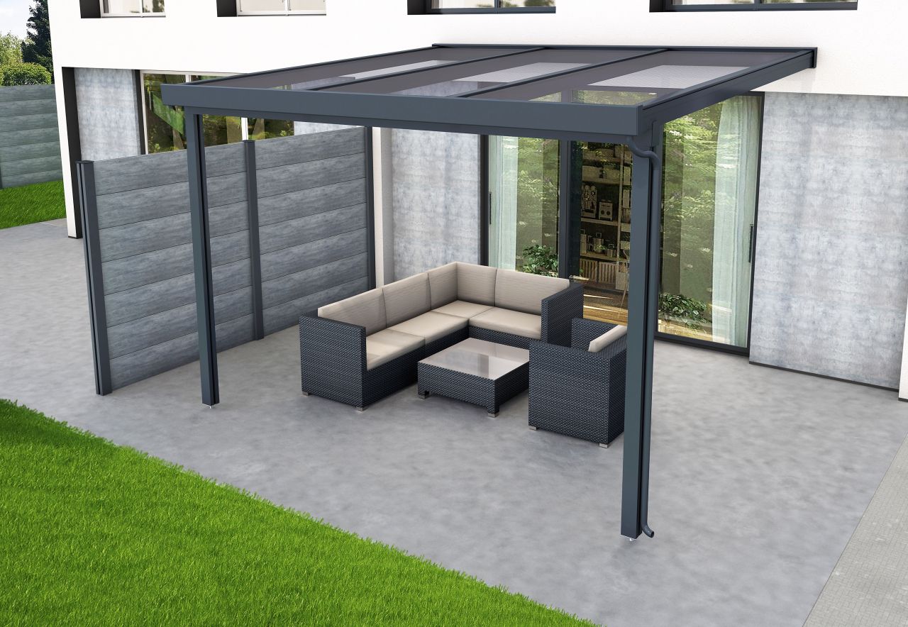 Gutta Premium Terrassendach 309,4 x 306 cm anthrazit Acryl klar 16 mm von Gutta