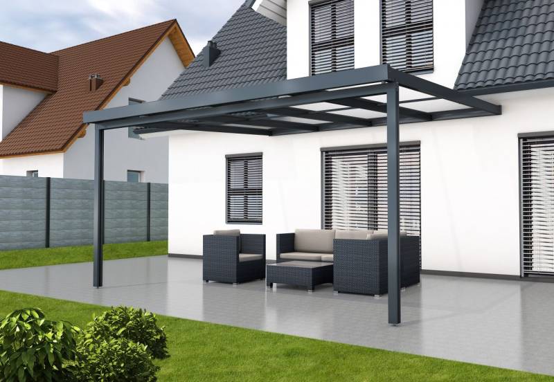 Gutta Premium Terrassendach 410,2 x 406 cm anthrazit Klima blue 16 mm von Gutta