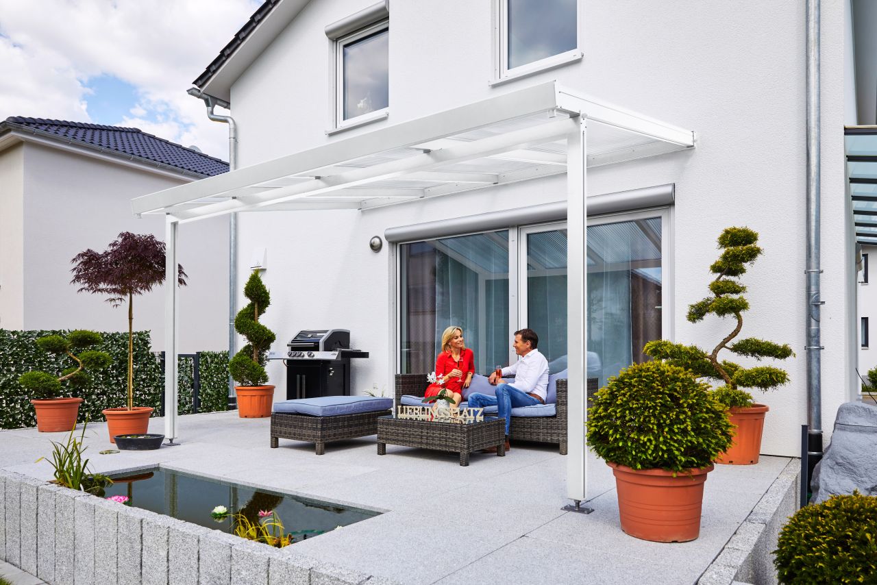 Gutta Premium Terrassendach 410,2 x 306 cm weiß PC weiß opal 16 mm von Gutta