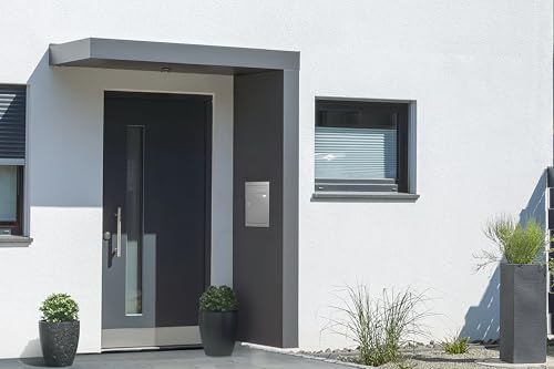 Gutta Rechteckvordach BS Plus 160 (SM) mit Seitenteil rechts - Anthrazit und BK Standard Edelstahl mit Melder | Sondermaß: 100-199 x 50-90 x 15,5 cm und Seite 140-250 x 50-90 x 14,5 cm (BxTxH) von Gutta