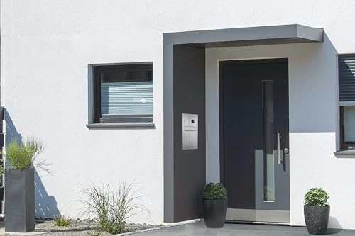 Gutta Rechteckvordach BS Plus 160 mit Seitenteil Links - Anthrazit und BK Video Edelstahl | Maße: 160 x 90 x 15,5 cm und Seite 220 x 90 x 14,5 (BxTxH) von Gutta