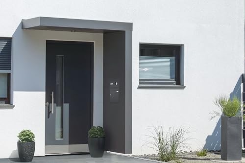 Gutta Rechteckvordach BS Plus 160 mit Seitenteil rechts - Anthrazit und BK Audio Anthrazit mit Melder | Maße: 160 x 90 x 15,5 cm und Seite 220 x 90 x 14,5 (BxTxH) von Gutta
