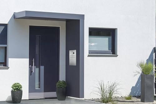 Gutta Rechteckvordach BS Plus 160 mit Seitenteil rechts - Anthrazit und BK Video Edelstahl | Maße: 160 x 90 x 15,5 cm und Seite 220 x 90 x 14,5 (BxTxH) von Gutta