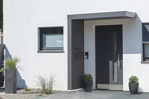 Gutta Rechteckvordach BS Plus 200 mit Seitenteil Links - Anthrazit und BK Standard Anthrazit mit Melder | Maße: 200 x 90 x 15,5 cm und Seite 220 x 90 x 14,5 (BxTxH) von Gutta