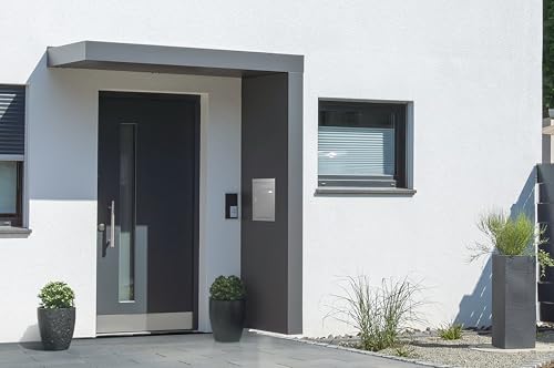 Gutta Rechteckvordach BS Plus 200 mit Seitenteil rechts - Anthrazit und BK Standard Edelstahl | Maße: 200 x 90 x 15,5 cm und Seite 220 x 90 x 14,5 (BxTxH) von Gutta
