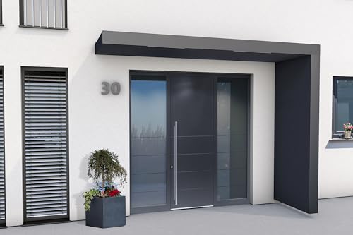 Gutta Rechteckvordach BS Plus 300 (SM) mit Seitenteil rechts - Anthrazit und BK Fuka Anthrazit | Sondermaß: 251-300 x 50-90 x 15,5 cm und Seite 140-250 x 50-90 x 14,5 cm (BxTxH) von Gutta