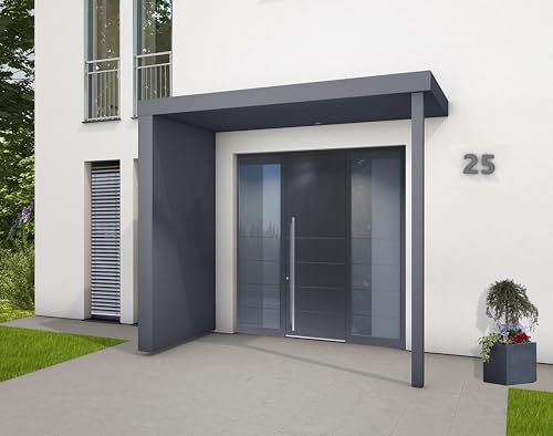 Gutta Rechteckvordach BS Plus XL (SM) mit Seitenteil li. + Pfosten - Anthrazit und BK Video Edelstahl mit Melder | Sondermaß: 201-250 x 90-125 x 15,5 cm und Seite 140-250 x 91-125 x 14,5 cm (BxTxH) von Gutta