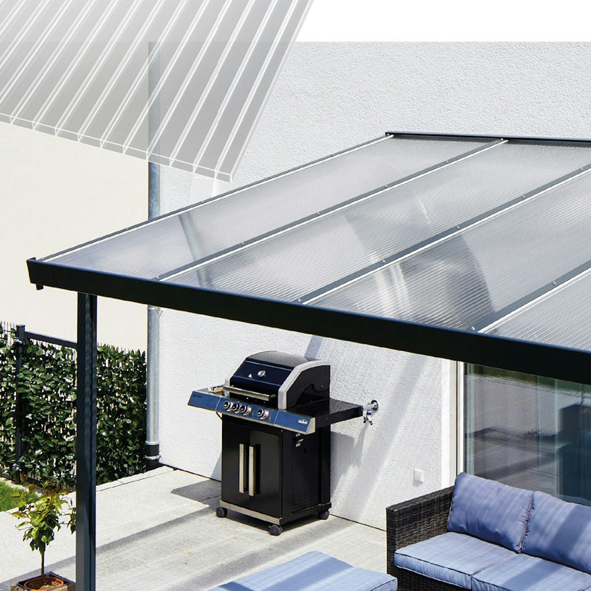 Gutta Terrassendachsystem Premium weiß/anthrazit 1014 x 306 cm Acryl klar Weiß von Gutta