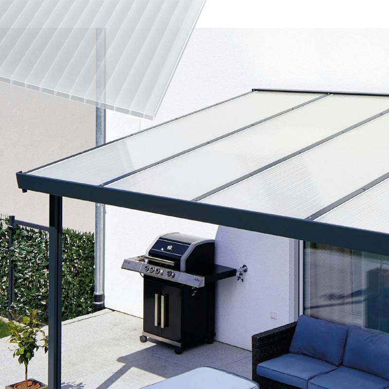 Gutta Terrassendachsystem Premium weiß/anthrazit 611 x 406 cm Acryl Klima blue Weiß von Gutta
