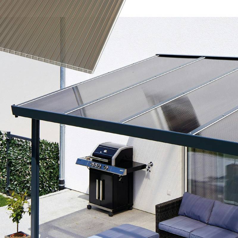 Gutta Terrassendachsystem Premium weiß/anthrazit 611 x 406 cm Polycarbonat bronce Anthrazit von Gutta