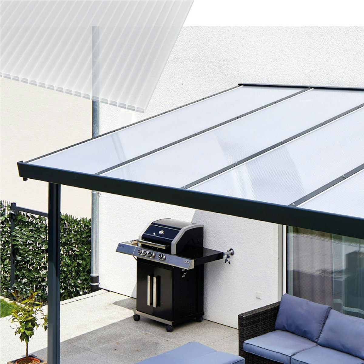 Gutta Terrassendachsystem Premium weiß/anthrazit 712 x 406 cm Polycarbonat weiß opal Anthrazit von Gutta