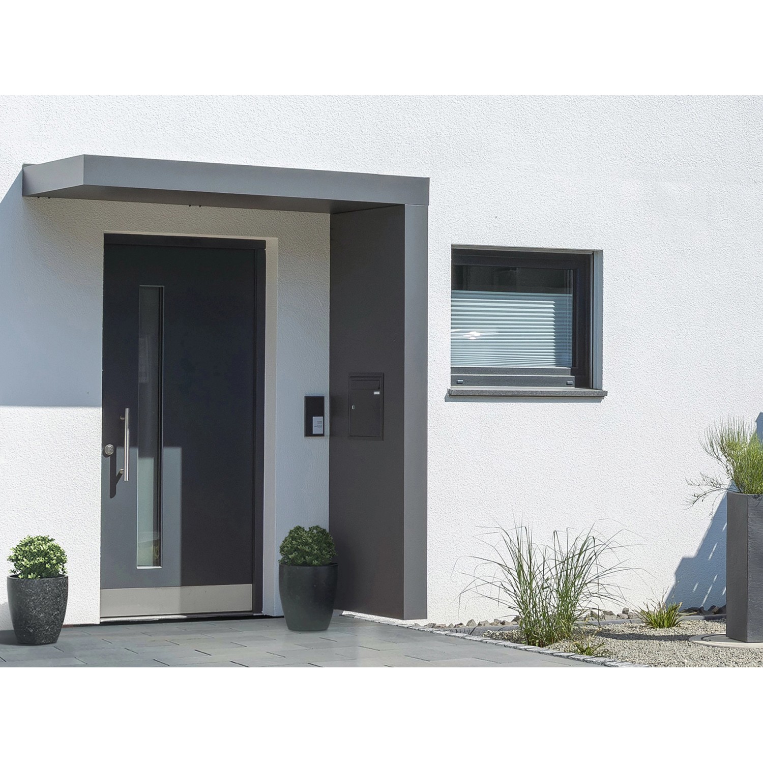 Gutta Rechteckvordach BS PLUS 200 x 90 cm Seite Rechts und Briefkasten Anthrazit von Gutta