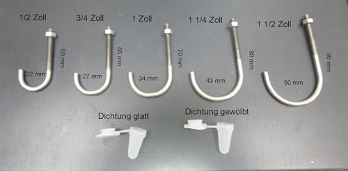 Rohrhaken M6 - V2A - Edelstahl mit Mutter von 1/2" bis 1 1/2" zur Befestigung von Lichtplatten und Trapezbleche an Rundrohre mit Dichtung glatt oder gewölbt (50, 1 1/2" - gewölbt) von Gutta