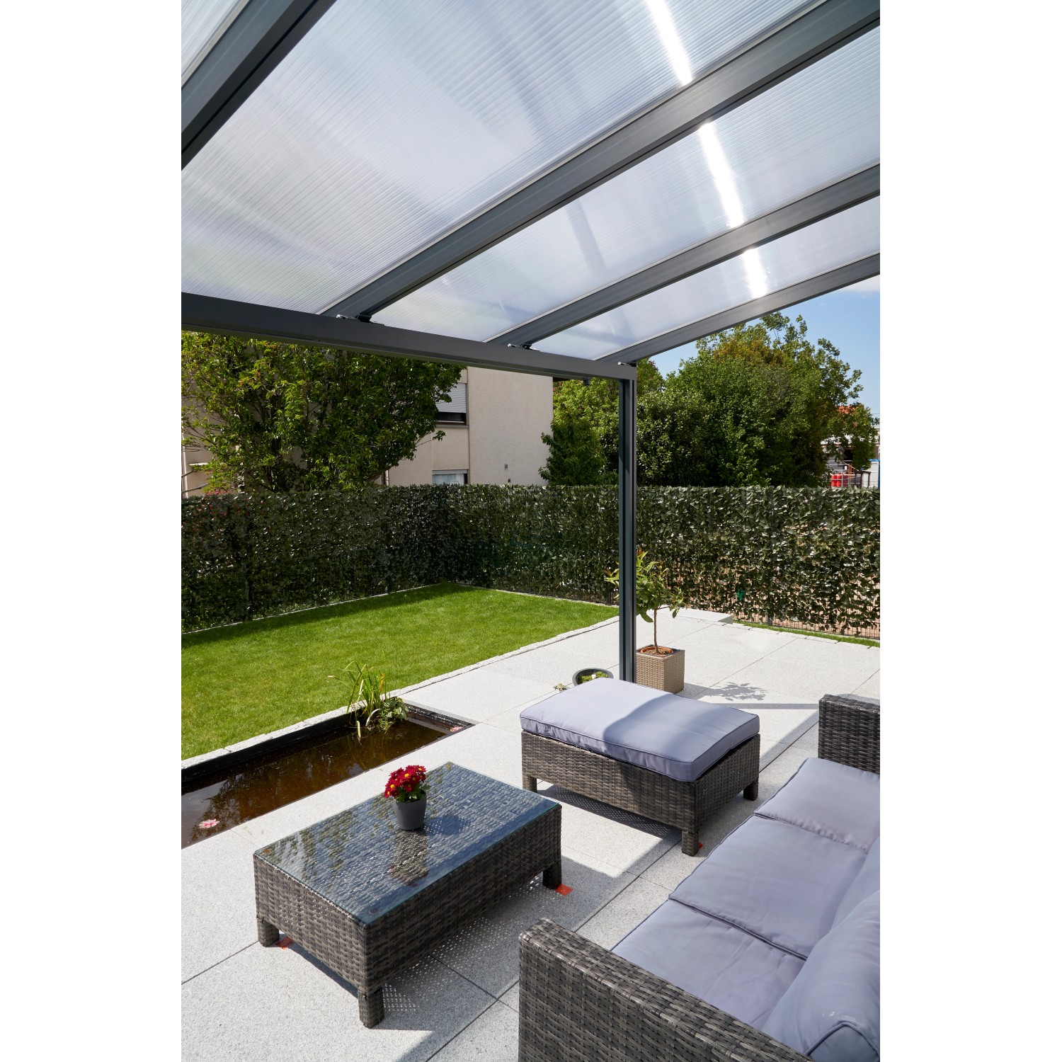 Terrassenüberdachung Premium (BxT) 309 cm x 306 cm Anthrazit Polycarbonat Klar von Gutta