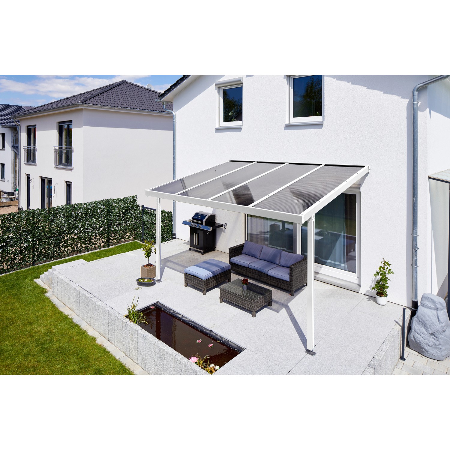 Terrassenüberdachung Premium (BxT) 309 cm x 306 cm Weiß Polycarbonat Bronce von Gutta