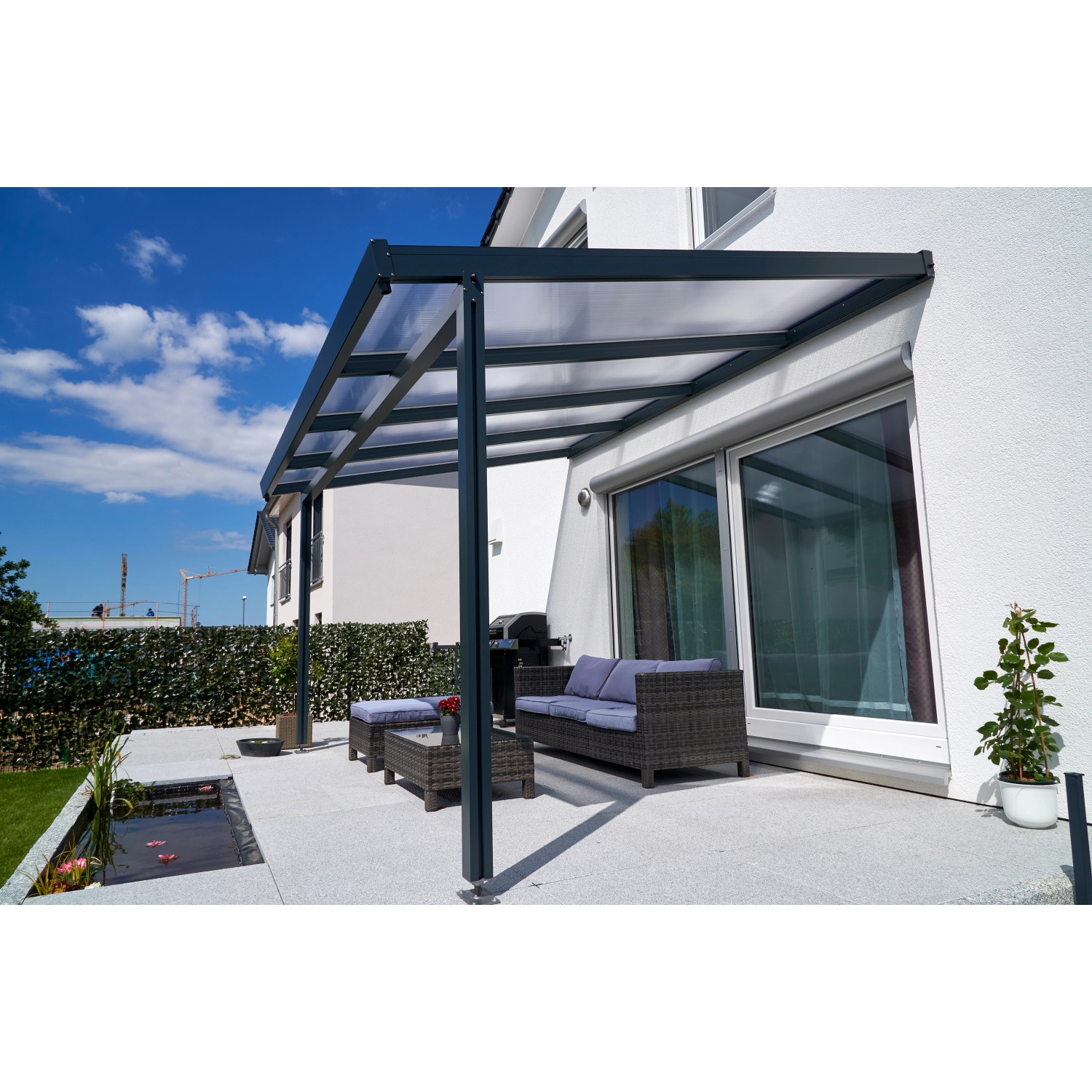 Terrassenüberdachung Premium (BxT) 410 cm x 306 cm Anthrazit Polycarbonat Klar von Gutta