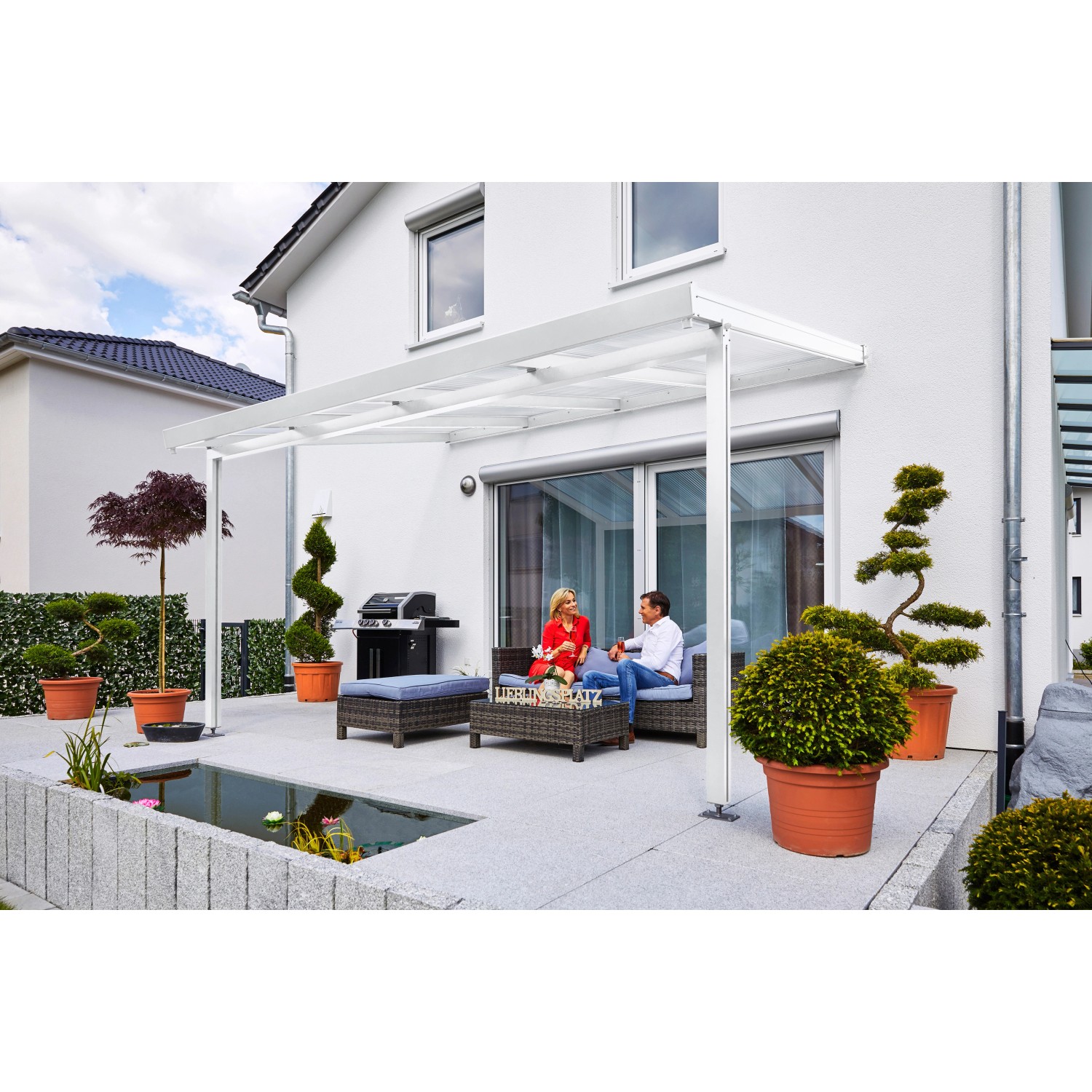 Terrassenüberdachung Premium (BxT) 410 cm x 306 cm Weiß Polycarbonat Klar von Gutta