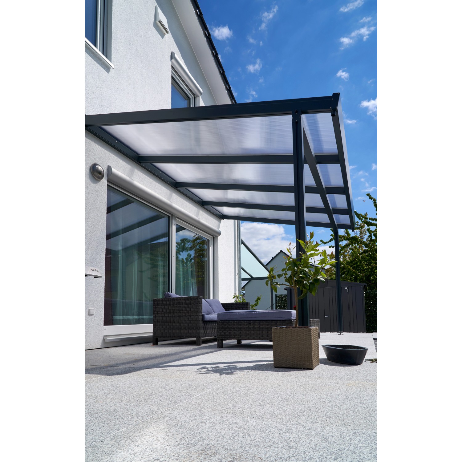 Terrassenüberdachung Premium (BxT) 410 cm x 406 cm Anthrazit Polycarbonat Klar von Gutta