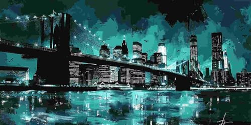 Diamond Painting Erwachsene Groß 35x70 cm, 5D Diamant Painting Bilder Brooklyn Brücke, DIY Diamant Malerei Basteln Erwachsene Set für Wohnzimmer Schlafzimmer Wand Dekoration, Geschenke für Mädchen x42 von Guuogxan
