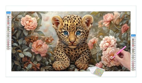 Diamond Painting Set for Adults, 5D DIY Diamond Painting Pictures Art Crystal Set, Pfingstrose Leopard Diamond Painting Accessories, Full Drill Pictures, Mosaic Making, Home Wall Decor, 80x40cm R-375 von Guuogxan
