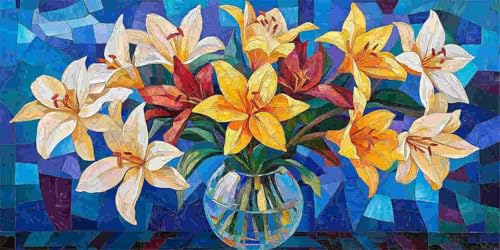 Lilien Vase Diamond Painting Erwachsene Groß xxl, 5D Diamant Painting Bilder Anfänger Runder Vollbohrer Diamanten Malerei DIY Stickerei Kreuzstich Home Wand Dekor, Geschenke für Frauen 35x70 cm z-20 von Guuogxan