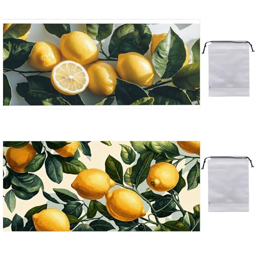 Strandtuch, 220 x 100 cm 2er Set Einseitig Strandhandtuch Groß, Schnell Trocknendes, Weiches, Leichtes, Pflegeleicht, Sandfreies Microfaser Handtücher für Reise Schwimmen Camping (Sommer Zitrone) N760 von Guuogxan