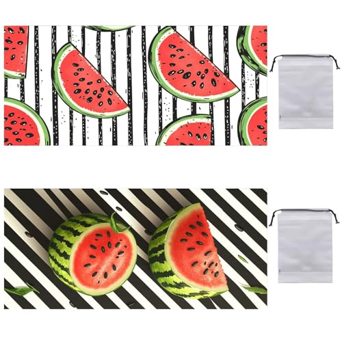Strandtuch XXL 2er Set 220 x 100 cm, Groß Schnelltrocknendes Mikrofaser Handtuch, Sandfrei Badetuch, Summer Must Haves, für Damen Herren Reise Urlaub Sauna, mit Tasche (Früchte Wassermelon) B-737 von Guuogxan