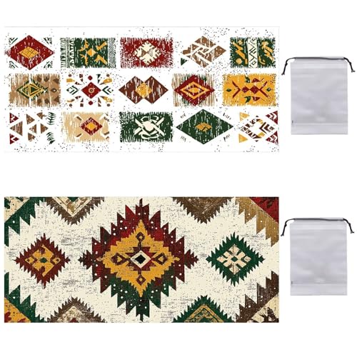 Strandtuch XXL 2er Set 220 x 100 cm, Groß Schnelltrocknendes Mikrofaser Handtuch, Sandfrei Badetuch, Summer Must Haves, für Damen Herren Reise Urlaub Sauna, mit Tasche (Geometrie Nationalwind) B-505 von Guuogxan