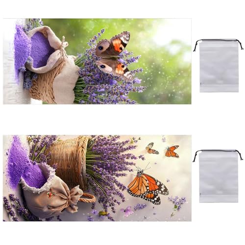 Strandtuch XXL 2er Set 220 x 100 cm, Groß Schnelltrocknendes Mikrofaser Handtuch, Sandfrei Badetuch, Summer Must Haves, für Damen Herren Reise Urlaub Sauna, mit Tasche (Lavendel Schmetterling) B-787 von Guuogxan