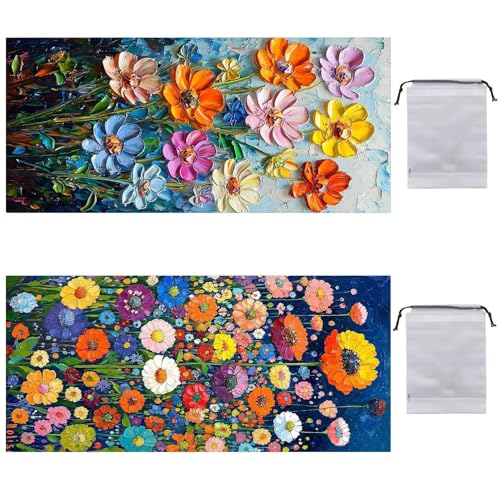 Strandtuch XXL 2er Set 220 x 100 cm, Groß Schnelltrocknendes Mikrofaser Handtuch, Sandfrei Badetuch, Summer Must Haves, für Damen Herren Reise Urlaub Schwimmen Sauna, mit Tasche (Aquarellblumen) B-727 von Guuogxan