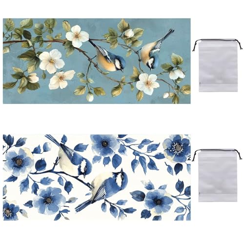Strandtuch XXL 2er Set 220 x 100 cm, Groß Schnelltrocknendes Mikrofaser Handtuch, Sandfrei Badetuch, Summer Must Haves, für Damen Herren Reise Urlaub Schwimmen Sauna, mit Tasche (Blumen Vögel) B-919 von Guuogxan