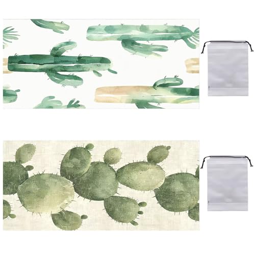Strandtuch XXL 2er Set 220 x 100 cm, Groß Schnelltrocknendes Mikrofaser Handtuch, Sandfrei Badetuch, Summer Must Haves, für Damen Herren Reise Urlaub Schwimmen Sauna, mit Tasche (Kaktuspalmen) B-763 von Guuogxan