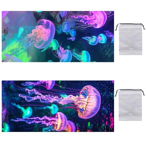 Strandtuch XXL 2er Set 220 x 100 cm, Groß Schnelltrocknendes Mikrofaser Handtuch, Sandfrei Badetuch, Summer Must Haves, für Damen Herren Reise Urlaub Schwimmen Sauna, mit Tasche (Wassermädchen) B-739 von Guuogxan