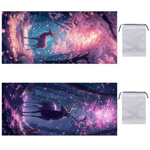 Strandtuch XXL 2er Set 60 x 120 cm, Groß Schnelltrocknendes Mikrofaser Handtuch, Sandfrei Badetuch, Summer Must Haves, für Damen Herren Reise Urlaub Schwimmen Sauna, mit Tasche (Wald Hirsch) B-691 von Guuogxan