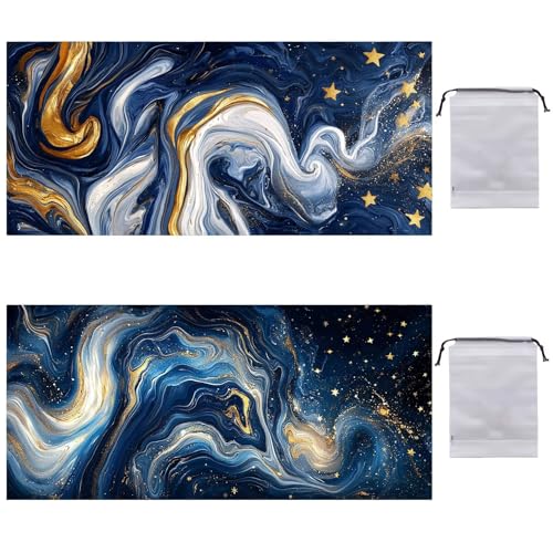 Strandtuch XXL 2er Set 70 x 140 cm, Groß Schnelltrocknendes Mikrofaser Handtuch, Sandfrei Badetuch, Summer Must Haves, für Damen Herren Reise Urlaub Schwimmen Sauna, mit Tasche (Blauer Marmor) B-584 von Guuogxan