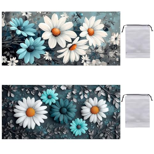 Strandtuch XXL 2er Set 70 x 140 cm, Groß Schnelltrocknendes Mikrofaser Handtuch, Sandfrei Badetuch, Summer Must Haves, für Damen Herren Reise Urlaub Schwimmen Sauna, mit Tasche (Daisies Blumen) B-892 von Guuogxan