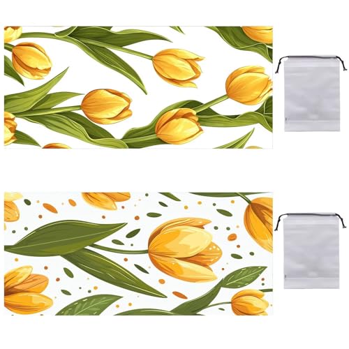 Strandtuch XXL 2er Set 70 x 140 cm, Groß Schnelltrocknendes Mikrofaser Handtuch, Sandfrei Badetuch, Summer Must Haves, für Damen Herren Reise Urlaub Schwimmen Sauna, mit Tasche (Tulpen Blumen) B-808 von Guuogxan