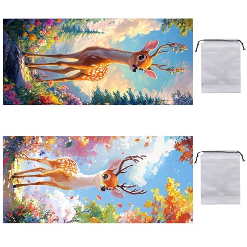 Strandtuch XXL 2er Set 75 x 150 cm, Groß Schnelltrocknendes Mikrofaser Handtuch, Sandfrei Badetuch, Summer Must Haves, für Damen Herren Reise Urlaub Schwimmen Sauna, mit Tasche (Kleines Hirsch) B-773 von Guuogxan