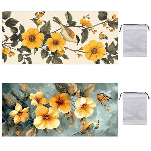 Strandtuch XXL 2er Set 80 x 160 cm, Groß Schnelltrocknendes Mikrofaser Handtuch, Sandfrei Badetuch, Summer Must Haves, für Damen Herren Reise Urlaub Schwimmen Sauna, mit Tasche (Blumen Vögel) B-894 von Guuogxan