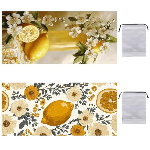 Strandtuch XXL 2er Set 80 x 160 cm, Groß Schnelltrocknendes Mikrofaser Handtuch, Sandfrei Badetuch, Summer Must Haves, für Damen Herren Reise Urlaub Schwimmen Sauna, mit Tasche (Zitrone Früchte) B-666 von Guuogxan