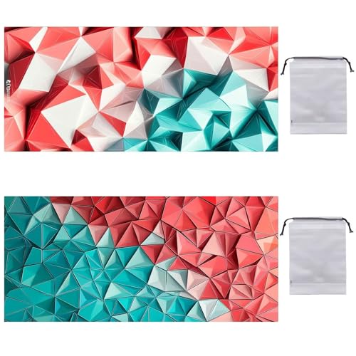 Strandtuch XXL 2er Set 90 x 180 cm, Groß Schnelltrocknendes Mikrofaser Handtuch, Sandfrei Badetuch, Summer Must Haves, für Damen Herren Reise Urlaub Sauna, mit Tasche (Gradient Geometrie) B-533 von Guuogxan