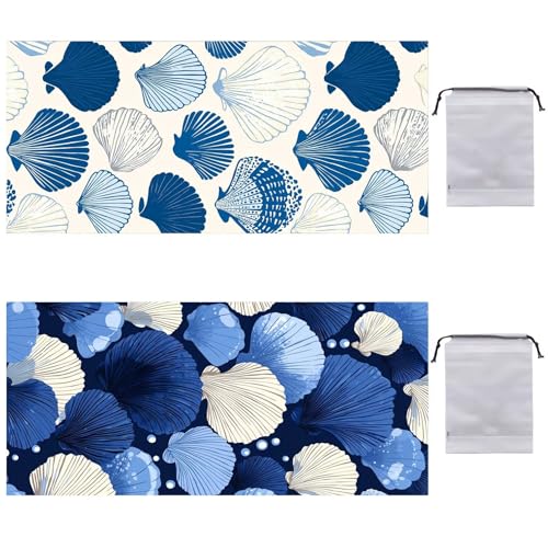 Strandtuch XXL 2er Set 90 x 180 cm, Groß Schnelltrocknendes Mikrofaser Handtuch, Sandfrei Badetuch, Summer Must Haves, für Damen Herren Reise Urlaub Schwimmen Sauna, mit Tasche (Muscheln) B-855 von Guuogxan