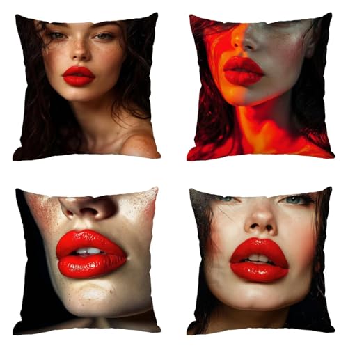 Wasserdichter Kissenbezug 4 Stück 40 x 40 cm Dekorative Outdoor Kissen Sexy Frau Quadratisch Doppelseitig Wasserfest Atmungsaktiv kissenbezüge für Sofakissen Garten Outdoor Deko Geschenk J-r686 von Guuogxan