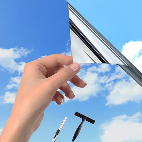 Guuteee Silber 90x200cm Hitzeschutzfolie Sonnenschutzfolie Fenster innen oder außen Fenster Spiegelfolie Fenster Sichtschutz Fensterfolie Sonnenschutz Rückstandslose Wärmeschutzfolie von Guuteee