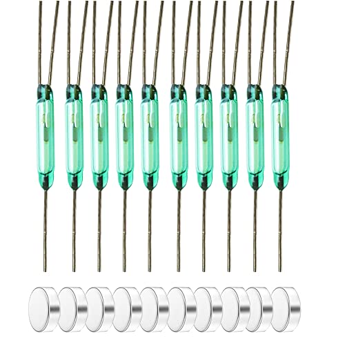 GUUZI 10 Stück 3-poliger Glas Reed-Schalter 2,5 * 14mm Magnetischer Induktionsschalter Elektromagnetischer Reed-Schalter mit 10 Stück 2 * 6mm Magnetisch (SPDT, Schließer N/ON/C) von Guuzi