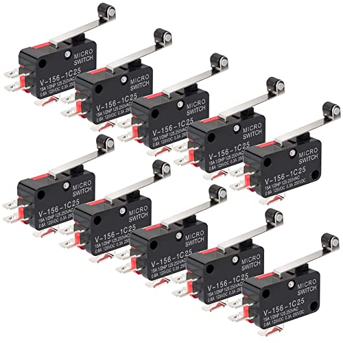 GUUZI 10 Stück V-156-1C25 Mikro-Endschalter mit Langer Scharnierrolle Momentary SPDT Snap Action für Arduino GUUZI 10 Stück V-156-1C25 Mikro-Endschalter mit Langer Scharnierrolle Momentary SPDT Snap Action für Arduino von Guuzi