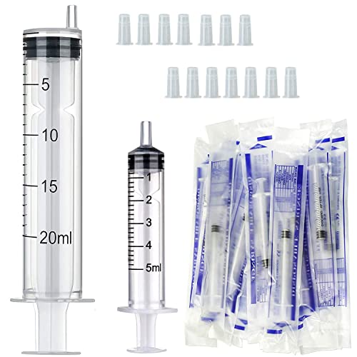 GUUZI 10er Pack 5ml Einzelverpackungs-Plastikspritze und 4er Pack 20ml Spritze mit Stumpfer Nadel und Kappen für Wissenschaftliche Labore und zur Mehrfachverwendung Messspritzenwerkzeuge von Guuzi