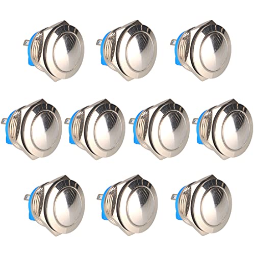 GUUZI 10 Stück 19mm Momentaner Wasserdichter Edelstahl-Metalldrucktaster 12V 24V 36 DC 110V 250VAC 3A 1 Schließer SPST (Sphärische Oberfläche) von Guuzi