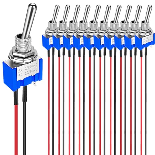 GUUZI 10pcs 6A/125V 3A/250V ON/Off Vorverkabelt Miniatur Kippschalter 2 Klemmen 2 Positionen SPST Kippschalter MTS-101 von Guuzi