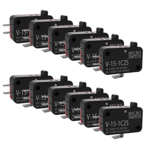 GUUZI 12 Stück 125V/250V 15A SPDT Snap Action Button Mikro-Endschalter für Mikrowellenherdtür V-15-1C25 von Guuzi